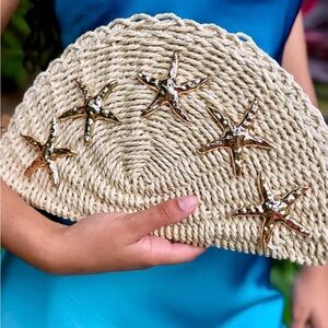 Shell Clutch with Gold Starfish Accents - Natural